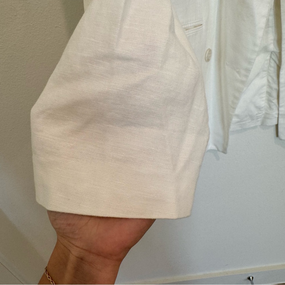 GAP Linen Blend White Double-Breasted Tie Waist Blazer - Picture 5 of 11